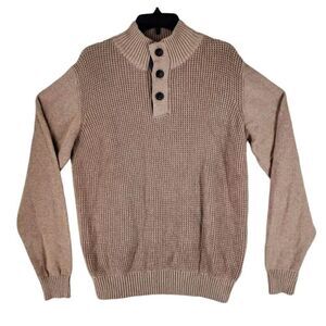 Weatherproof Vintage Sweater Mens M Brown Tan Knit Ribbed Cuffs Minimalist